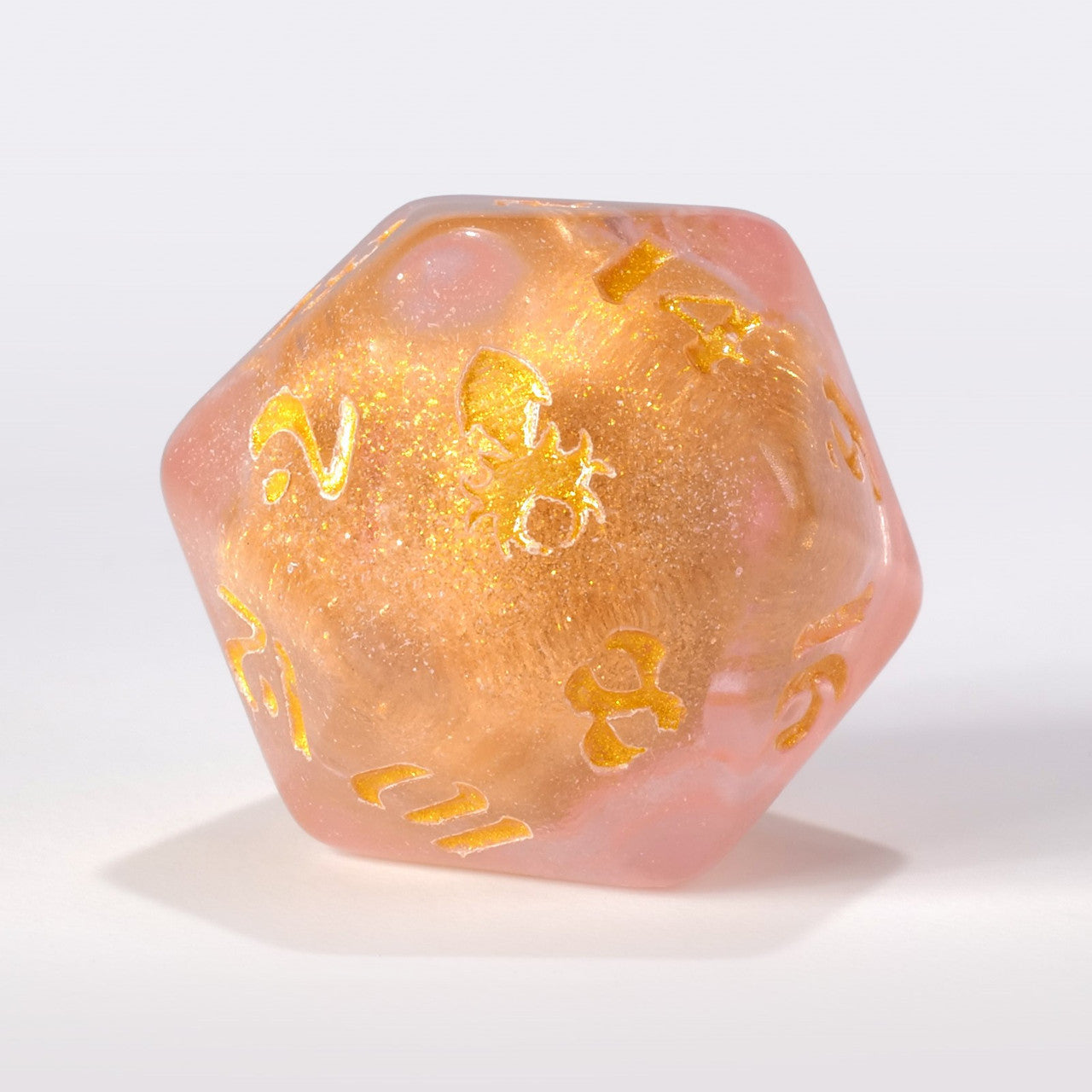 Pink Liquid Core Single D20 with Gold Ink
